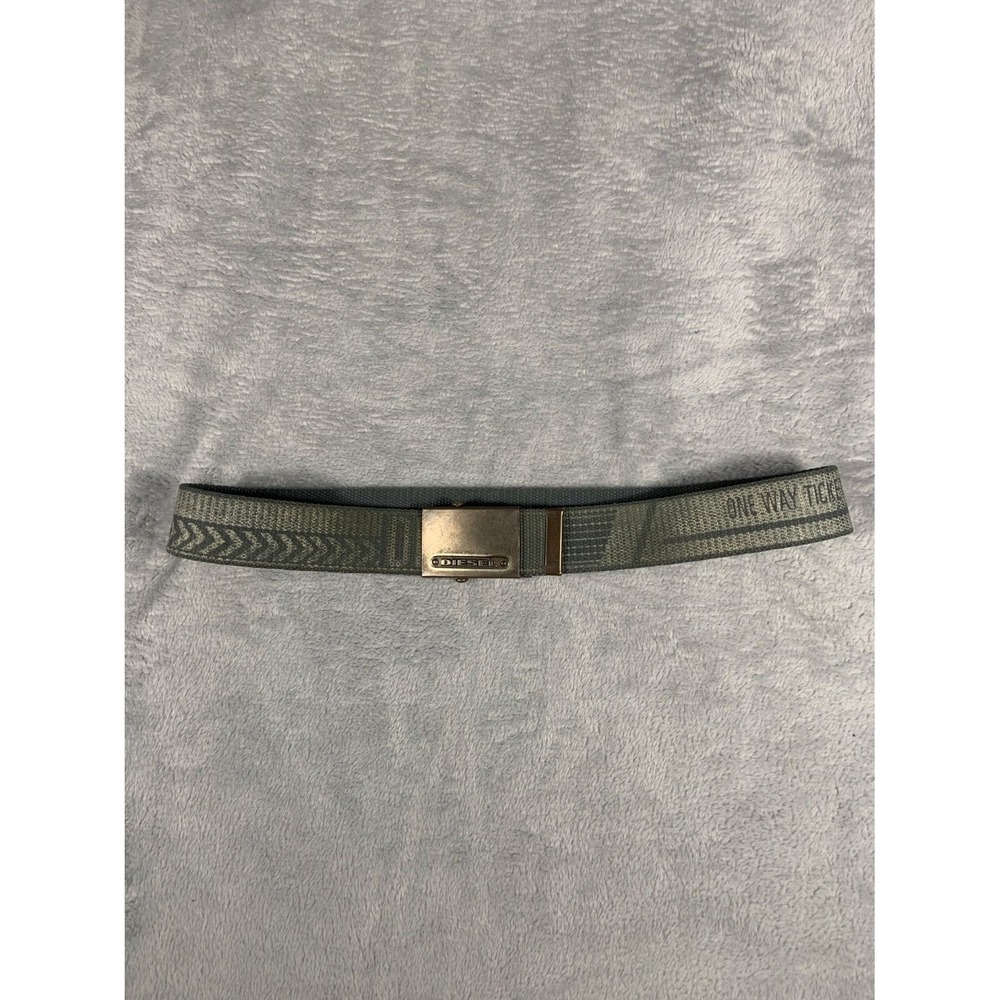 Vtg Diesel Woven Belt 34 in Gray Olive Green Metal Finish "One Way Ticket"